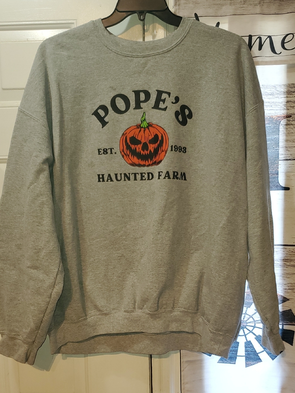 Haunted Farm Gray Graphic Crewneck Sweatshirt